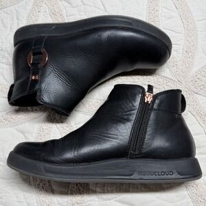 KURU Luna Ankle Boots Black Leather Rose Gold Orthotic Casual Travel Women 8.5